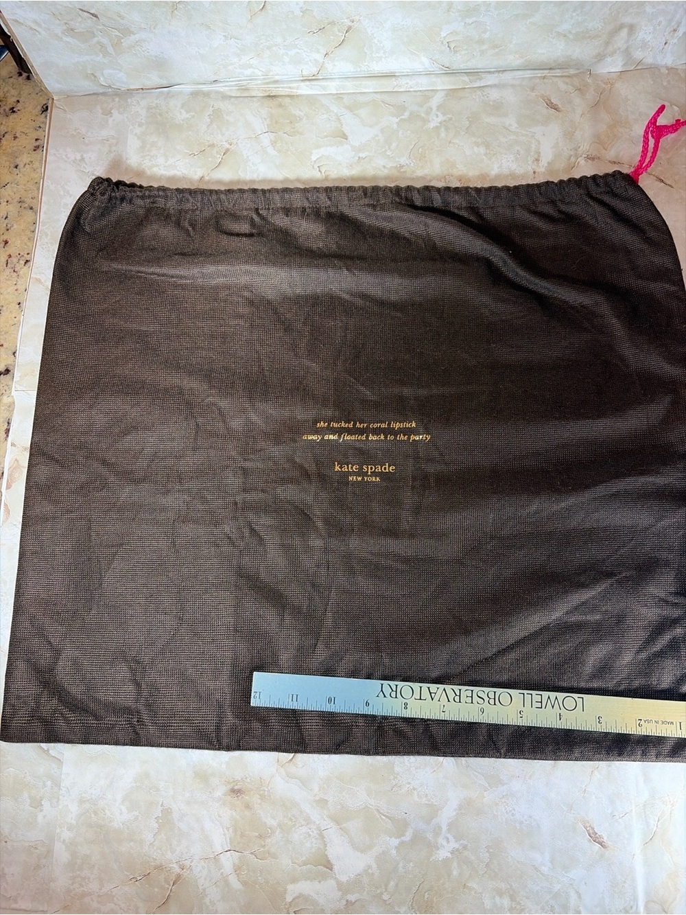Kate Spade Dust Bag Brown Quote Drawstring Pouch Logo